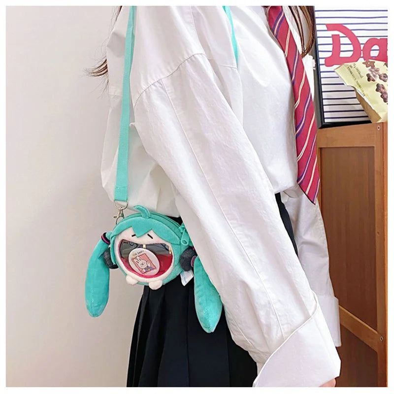 Hatsune Miku Coin Purse Shoulder Bag – Kawaii 14cm Plush Headphone Bag, Cartoon Crossbody Keychain Pendant, Perfect Girl Gift
