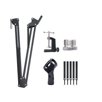Extendable Microphone Boom Arm Stand - Suspension Scissor Arm with Mic Clip & Table Mount Clamp