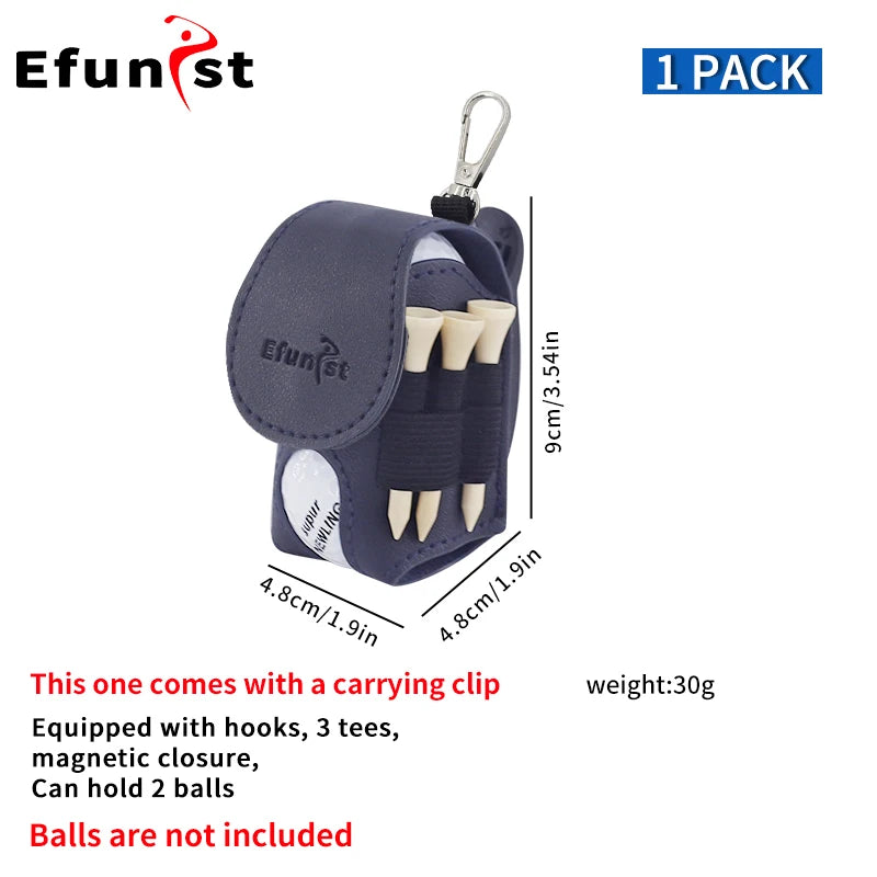 Efunist Golf Small Waist Bag with Magnetic Closure – PU Golf Ball Storage, Includes 3pcs 54mm Tees & Portable Clip Holder for Double Balls