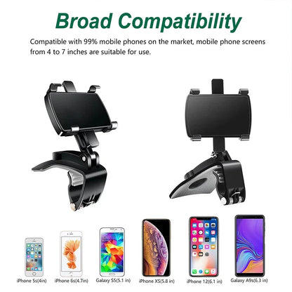 Universal Car Phone Holder Stand - 360° Rotating Dashboard GPS Clip Mount for iPhone and Smartphones