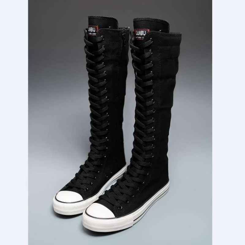 Women's High-Top Canvas Boots - Korean-Style Lace-Up Zipper Shoes with Comfortable Fit