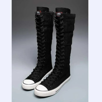 Women's High-Top Canvas Boots - Korean-Style Lace-Up Zipper Shoes with Comfortable Fit