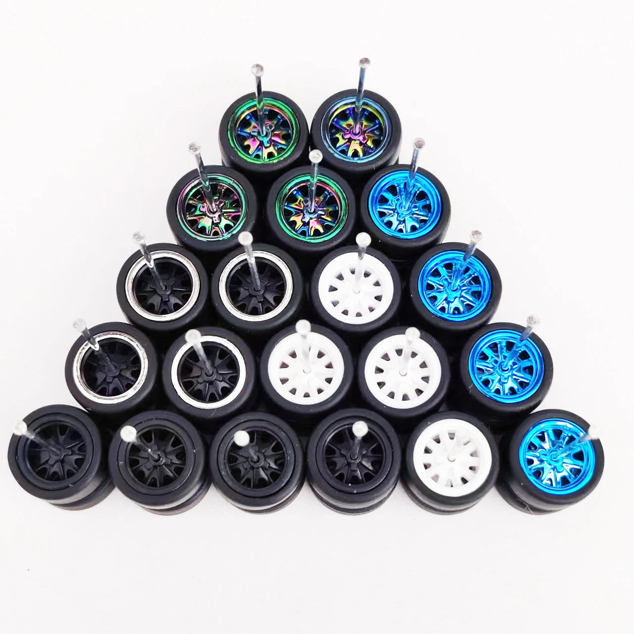 1:64 Alloy Car Wheels & Rubber Tires Set - Replacement Axles for Hot Wheels, Matchbox & Model Cars