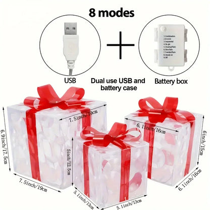 3pcs Lighted Gift Box Decorations - Christmas Tree Skirt Ornaments for Holiday Party Home Decor