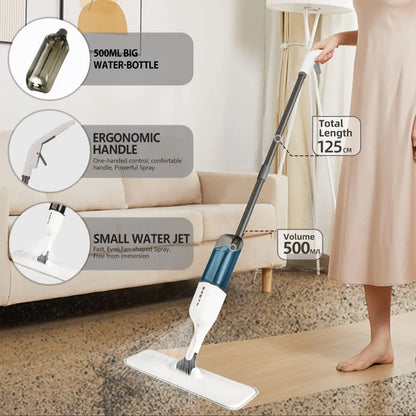 DARIS 360° Spray Flat Mop — Reusable Microfiber Pads with 500ML Large Capacity Square Triangle Bottle
