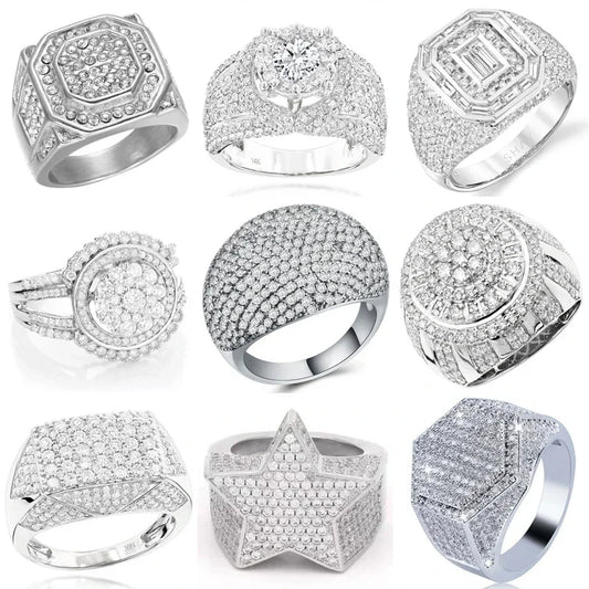 Hip Hop Style Men’s Rings - Copper Iced Out Bling Pave Cubic Zirconia Geometry Fashion Ring Jewelry Charm