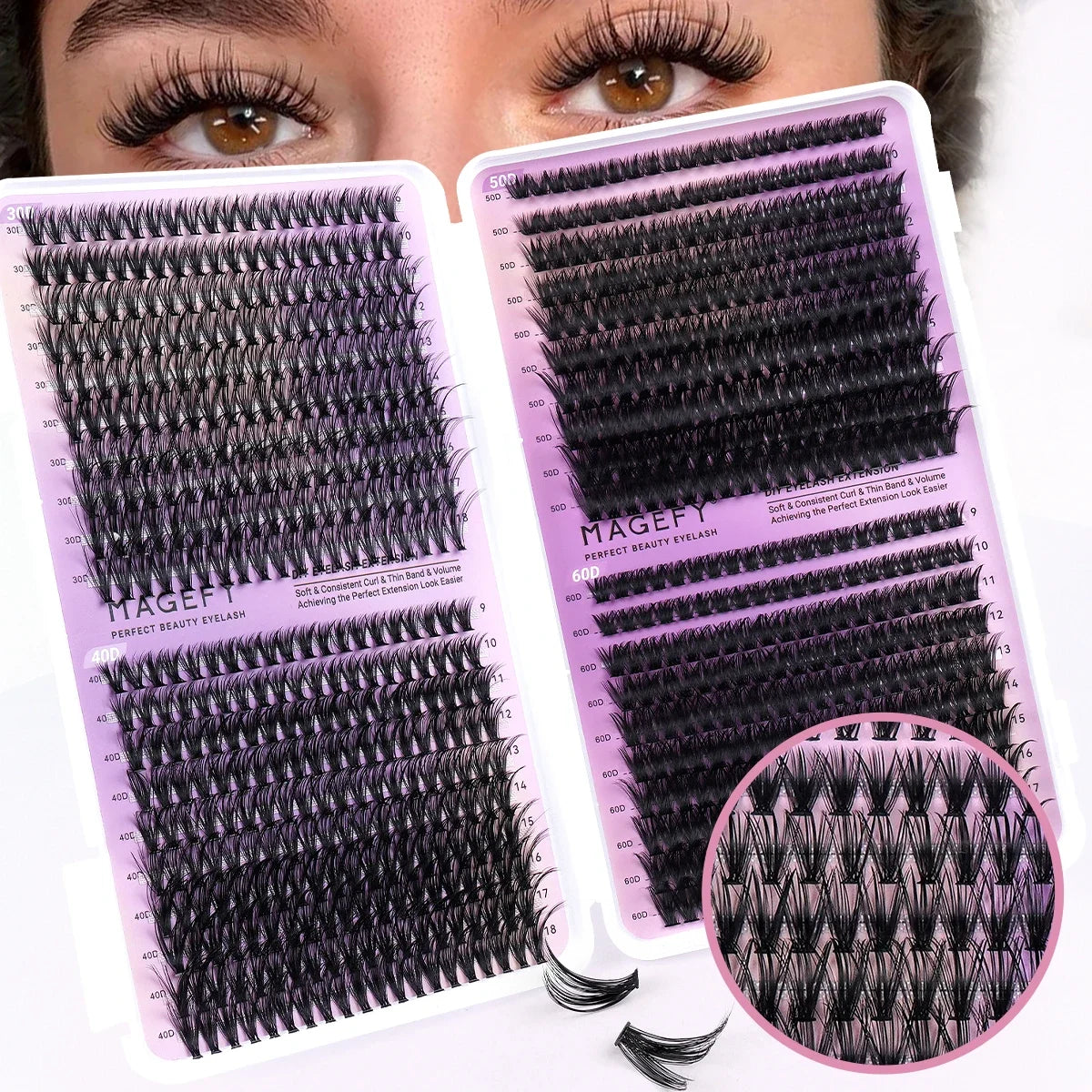 MJ DIY Lash Extensions Kit – 640pcs Wispy Lash Clusters 80D/100D, Mix 9-18mm Individual Cluster Eyelash Extensions