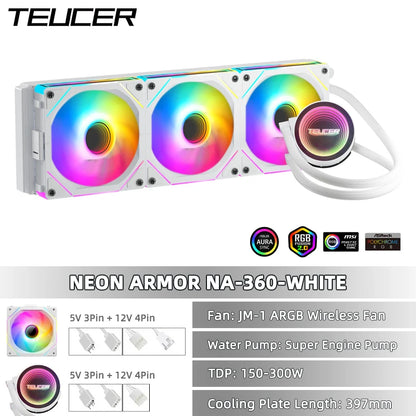 TEUCER NA-360 PC Water Cooling Radiator – Liquid Cooler for Intel LGA 2011/1700/1200/1155, AMD AM4/AM5, X99 Motherboard Support