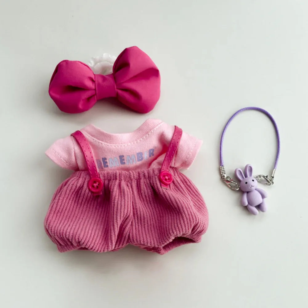 17cm Labubu Plush Doll Clothes – Macaron Outfit, Hair Accessories, DIY Clothing for V1 V2 Dolls & Kids Gift