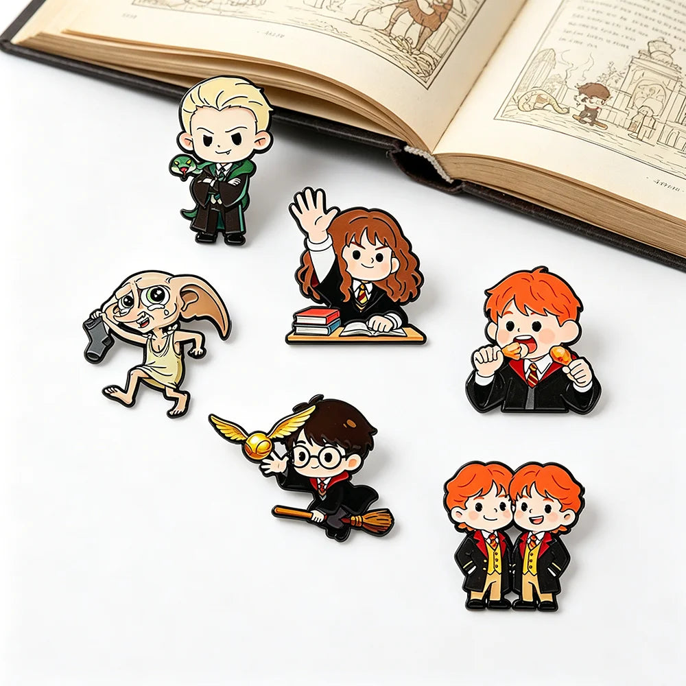 6-Piece Wizard Student Enamel Pin Set - Cute Movie-Themed Brooches for Backpacks, Hats & Cosplay