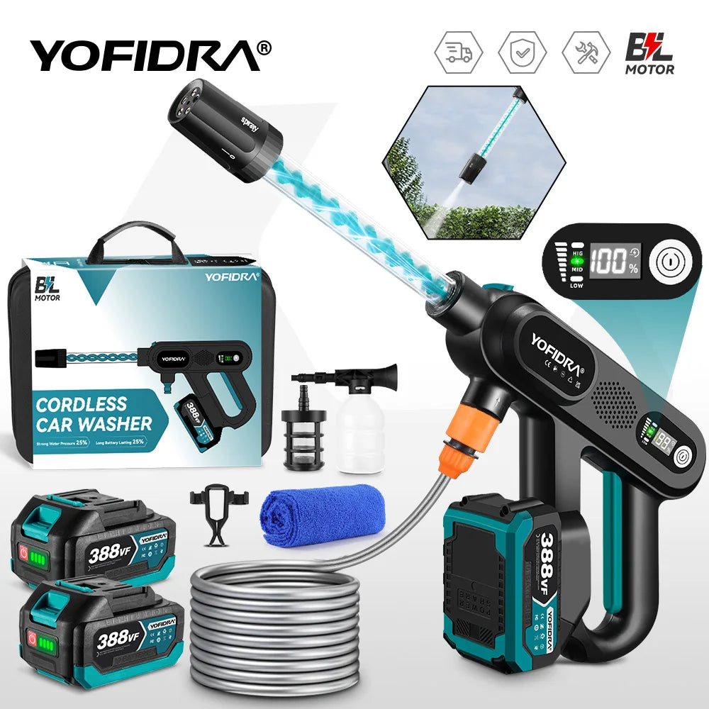 YOFIDRA 220Bar Brushless High Pressure Car Washer – 3 Gear Electric Spray Gun for Makita 18V Battery, Garden & Vehicle Cleaning