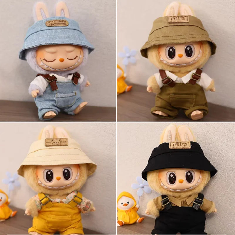 17cm Labubu Doll Clothes Set - Macaron Overalls with Color-Matched Accessories for Dolls