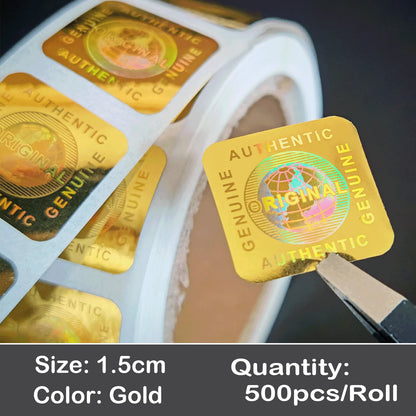 500pcs Hologram Tamper-Proof Stickers - Genuine Security Warranty Void Sealing Labels 15mm
