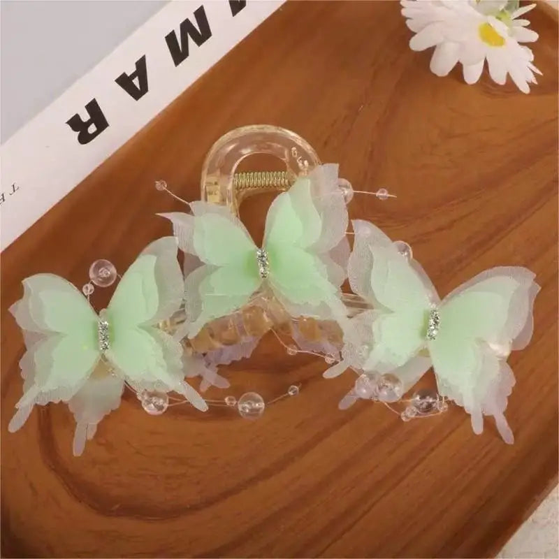 Sheer Butterfly Claw Clip - Pearl Rhinestone Fairycore Hair Accessory