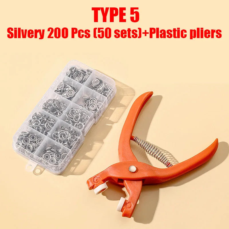 Metal Snap Button Fastener Kit - 50/100PCS Hollow Prong Studs with Pliers Tool for Clothing Sewing Bags & Shoes