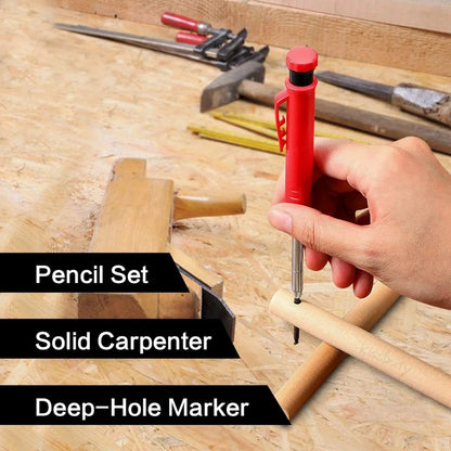 Complete Carpenter Pencil Set - Includes 6 Refill Leads and Built-in Sharpener - Ideal Marking Tool for Woodworking and Deep Hole Precision - Mechanical Pencils
