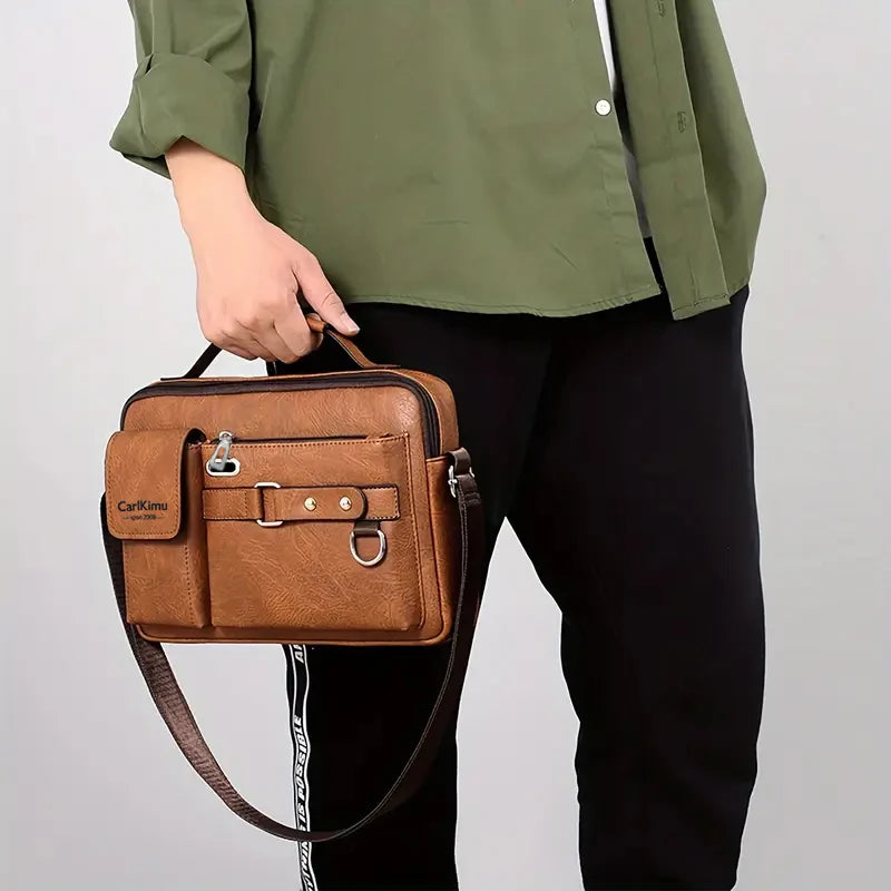 Men's PU Business Shoulder Bag - Multi Pocket Crossbody Messenger Bag for Travel, Work & Business Trips