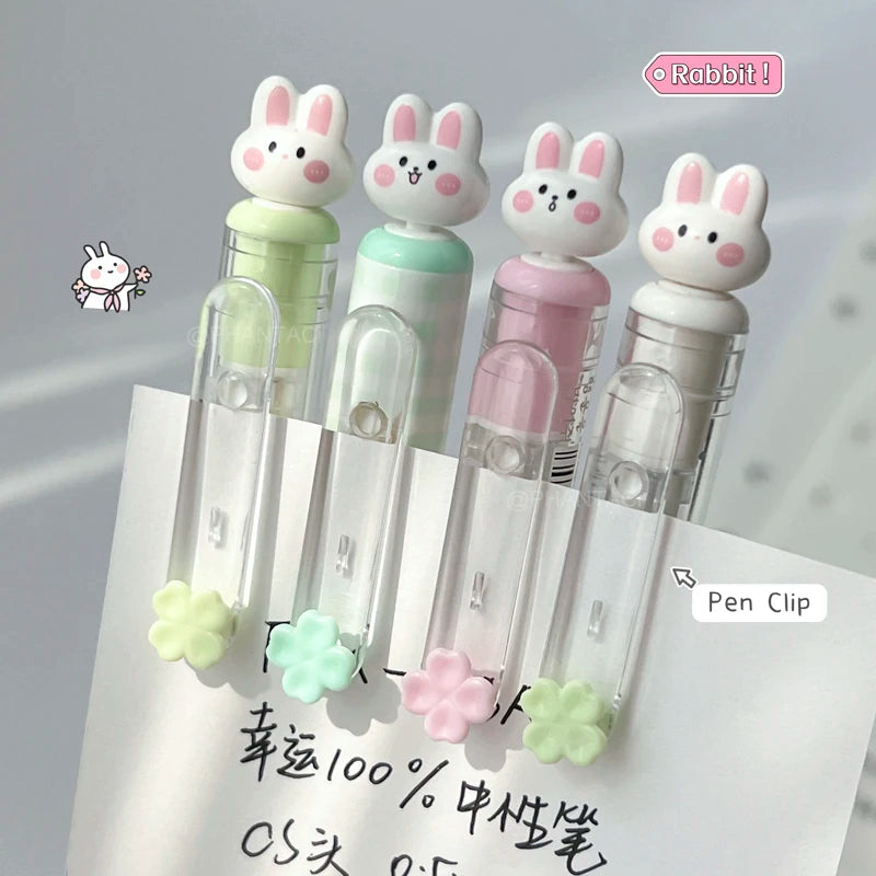 4-Piece Rabbit Gel Pen Set - 0.5mm Quick-Dry Black Ink Pens with Transparent Storage Bag for School and Office Supplies