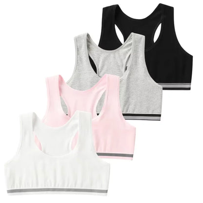 4Pcs Girls Cotton Training Bra Set - Wireless Puberty Underwear Vest Camisole for Kids & Teenage Girls