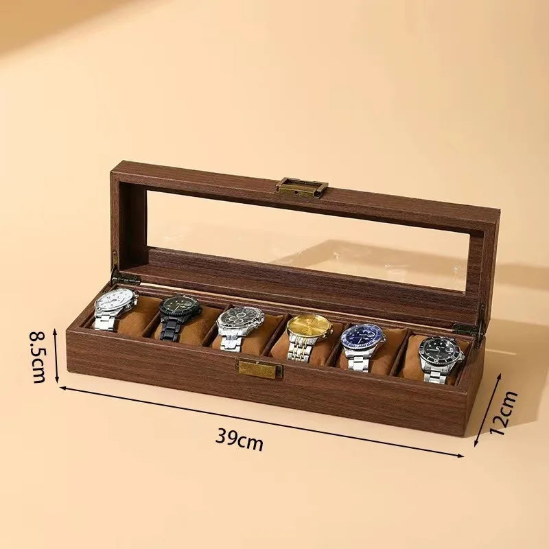 DELESYS Retro Imitation Wood Grain Leather Watch Box — Creative Gift Storage Case for Watches, Glasses & Accessories