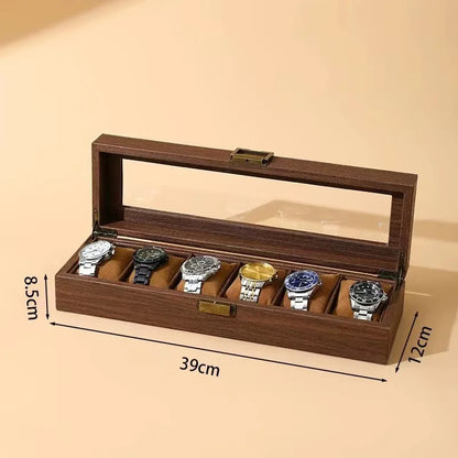 DELESYS Retro Wood Grain Leather Watch Box — Creative Storage Case for Watches, Glasses & Accessories, Gift Box