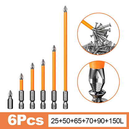 Magnetic Anti-Slip Screwdriver Bit Set - S2 Alloy Steel Impact Resistant Hex Shank Bits for Power Tools