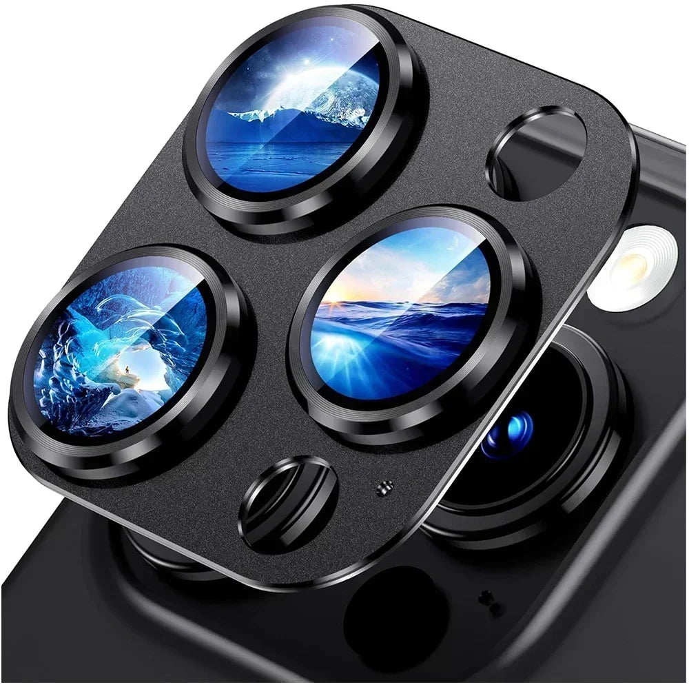 Titanium Black Camera Lens Protector - Metal Glass Cover for iPhone 13 to 15 Pro Max