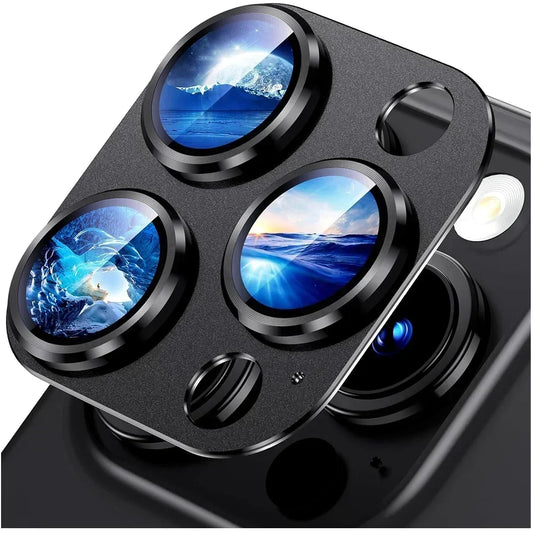 Titanium Black Camera Lens Protector - Metal Glass Cover for iPhone 13 to 15 Pro Max