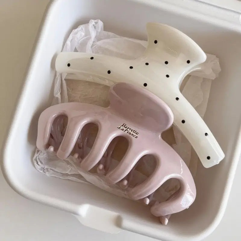 Large Acrylic Dragon Bone Hair Clip - French-Style Polka Dot Shark Hair Claw for Women