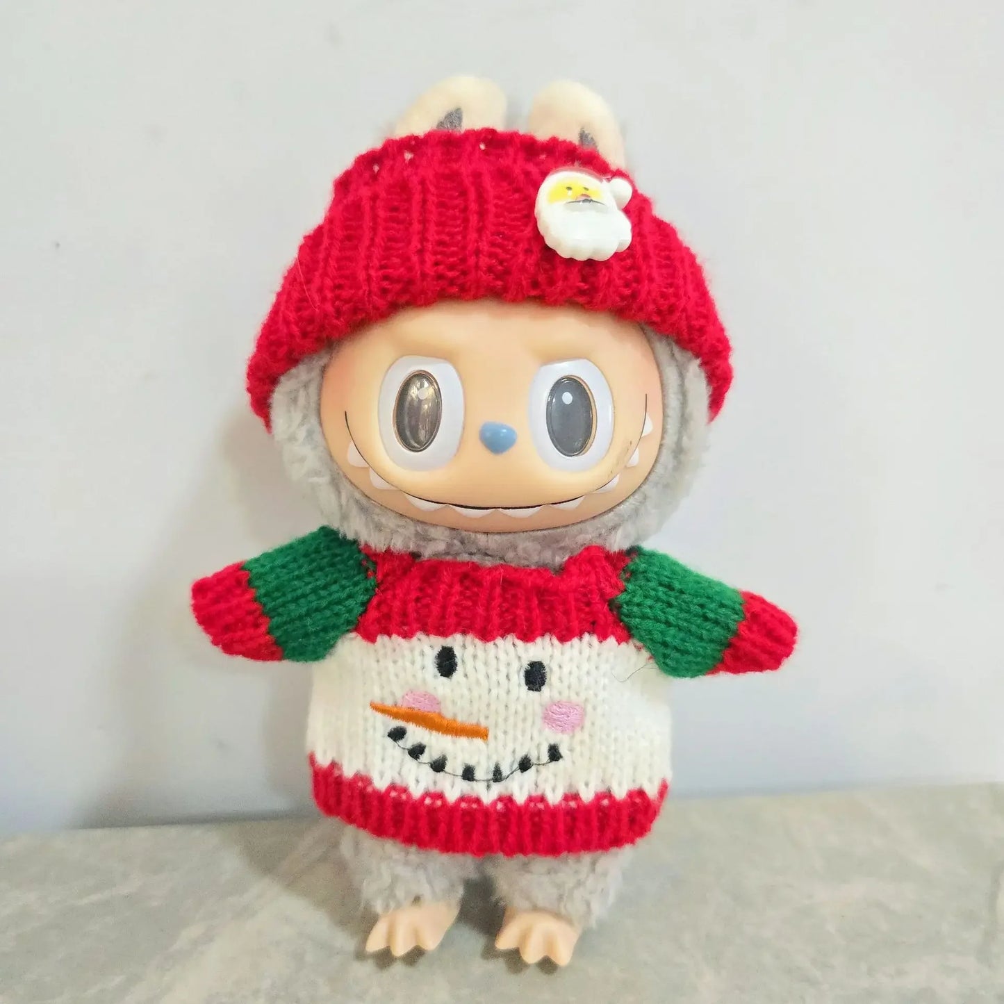 15–17cm Labubu Doll Clothes – Christmas Hat, Scarf & Elk Snowman Plush Outfit Set, New Year Gift