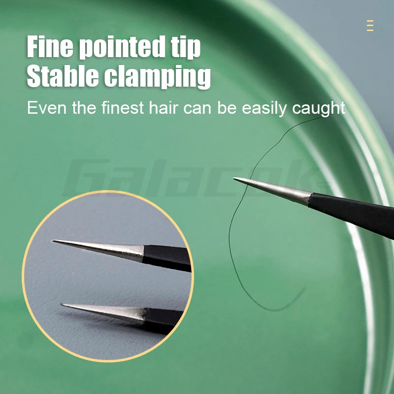 6PCS Anti-Static Stainless Steel Precision Tweezers Set – Curved Industrial Repair Tools for Electronics, Model Making & Maintenance