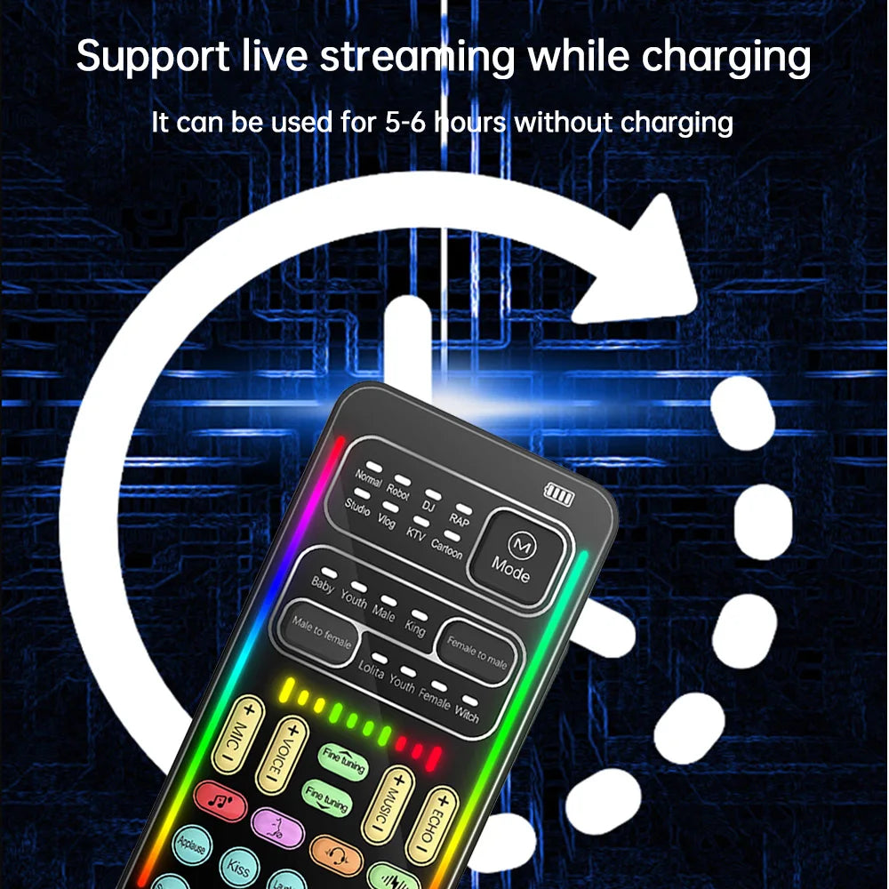 i9 Mini Voice Changer Sound Card – Portable Bluetooth Audio Effects Mixer for Live Streaming, Mic & Multi-Effect Voice Control