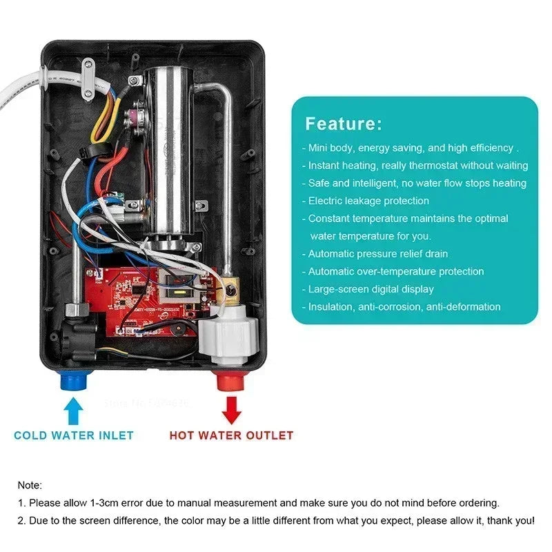 Tankless Electric Hot Water Heater – Instant Bathroom Shower Boiler with Thermostat, 110V/220V, Safe & Smart Automatic Control