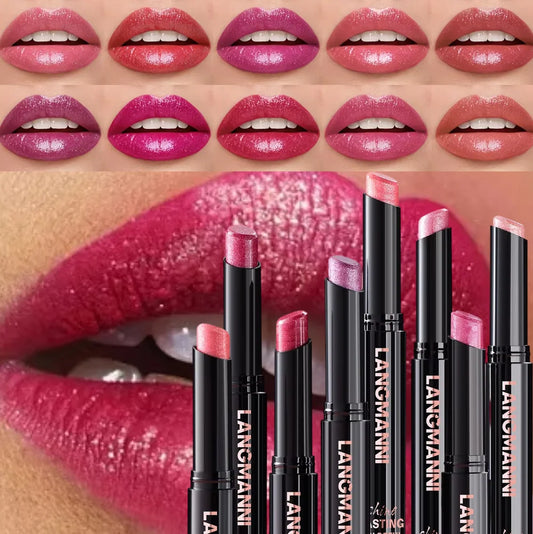 LANGMANNI Pearlescent Lipstick - Slanted Tip Long Lasting Color Lip Gloss Makeup
