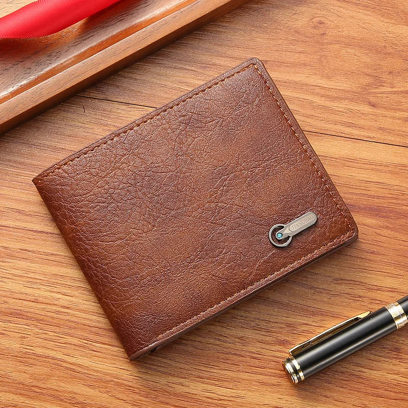 Men’s Slim Short Bifold Faux Leather Wallet – Credit Card & ID Holder Business Billfold Clutch Purse for Everyday Use