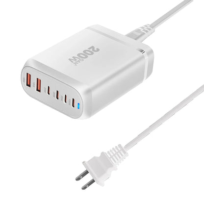 UHOMEBUY 200W GaN Desktop Charger - 6-Port USB Type C with 100W PD & Quick Charge 3.0 Fast Mobile Charger