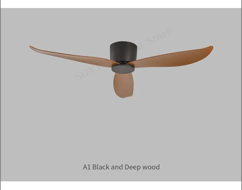 SOVE Modern Black & White Low Floor Ceiling Fan – 30W DC Motor with Remote Control, No Light, 220V