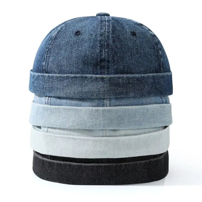 Fashion Denim Docker Cap - Adjustable Brimless Sailor Hat for Men & Women