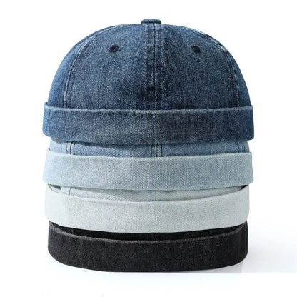 Fashion Denim Docker Cap - Adjustable Brimless Sailor Hat for Men & Women