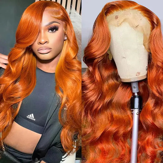 Ginger Orange Body Wave Lace Front Wig – #350 Colored 13x6 Transparent Human Hair Wig, Pre-Plucked Natural Hairline, 200% Density