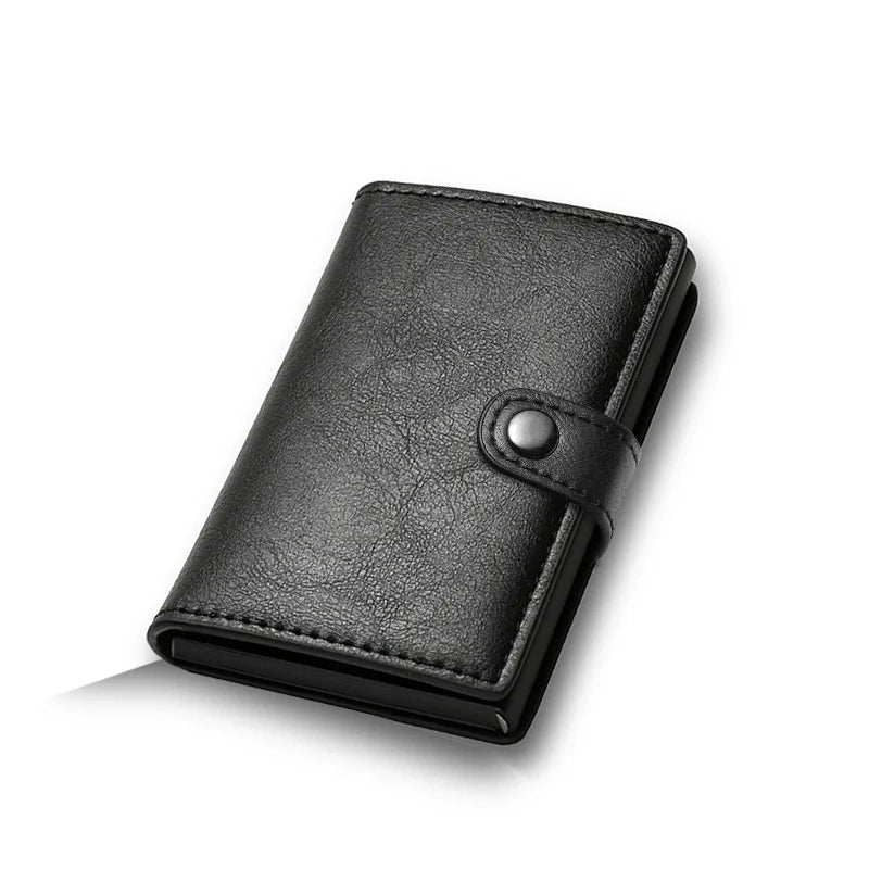 Carbon Fiber RFID Pop-Up Metal Wallet for Men – Slim Minimalist Credit Card Holder Black Purse