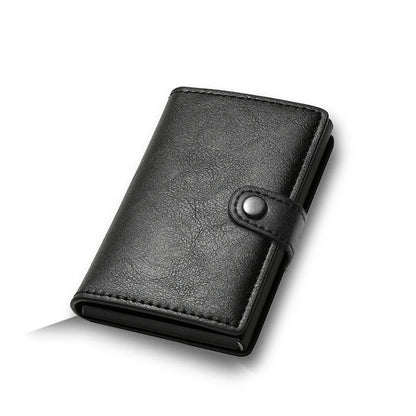 Carbon Fiber RFID Pop-Up Metal Wallet for Men – Slim Minimalist Credit Card Holder Black Purse