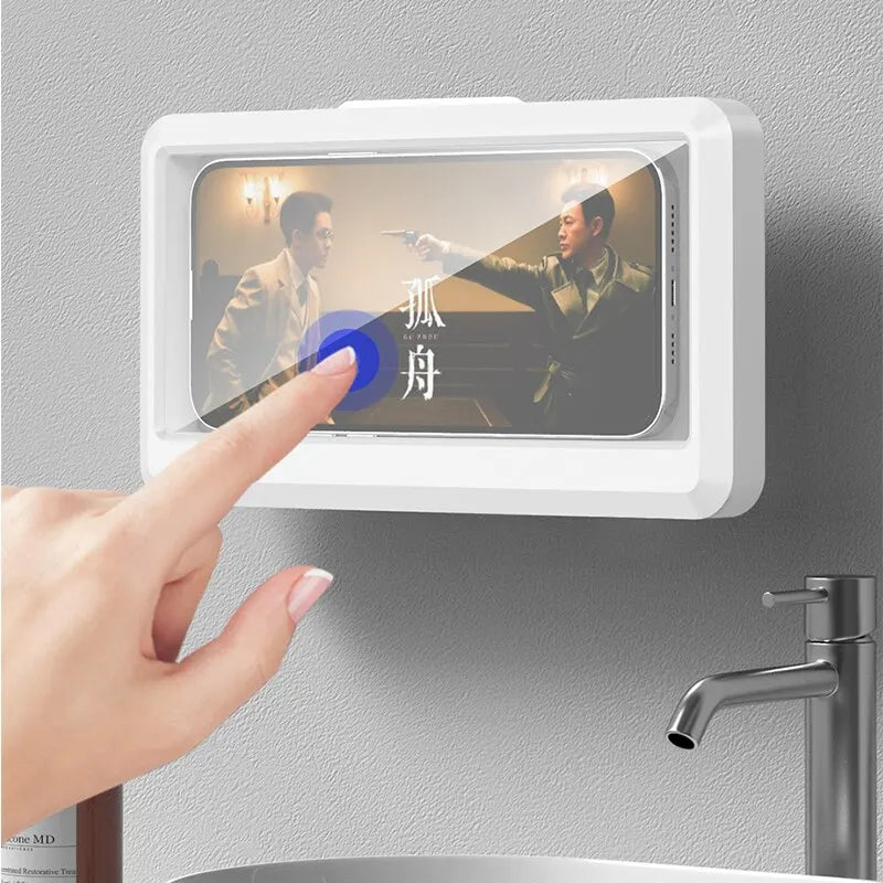 Bathroom Waterproof Phone Holder: Self-Adhesive Wall Mount Stand with Touch Screen Compatibility - Shower Sealing Storage Case