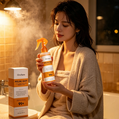 OceAura Kojic Acid & Turmeric Peel Shot Spray - 100ml Exfoliating Skin Care for Dead Skin Removal and Smoother-Looking Skin