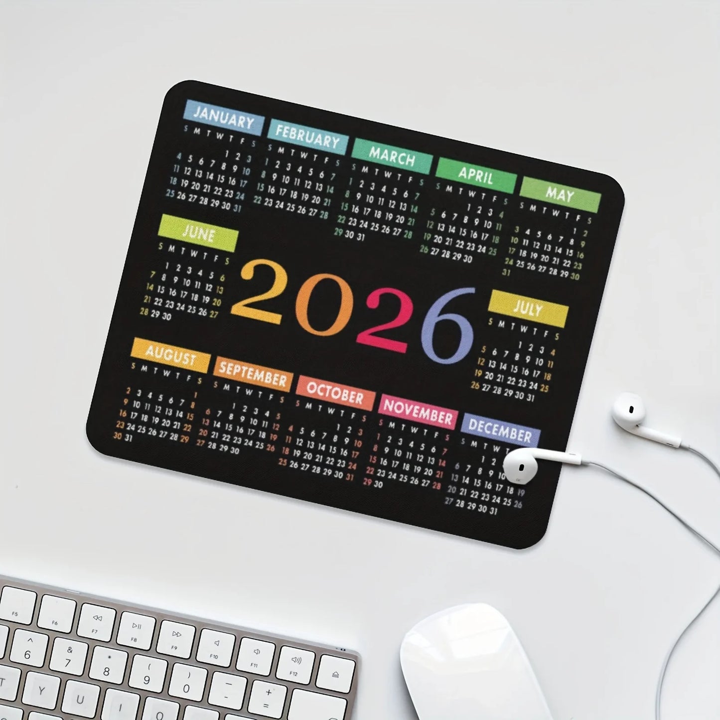 2026 Calendar Design Game Mouse Pad – Anti-Slip Rubber Mouse Mat for Home & Office, Black & White
