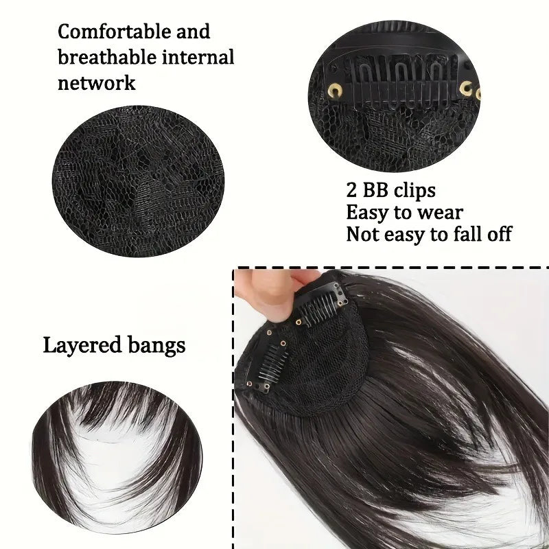 Synthetic Clip-In Bangs - Wispy Side Fringe Hairpiece in Dark Brown for Women