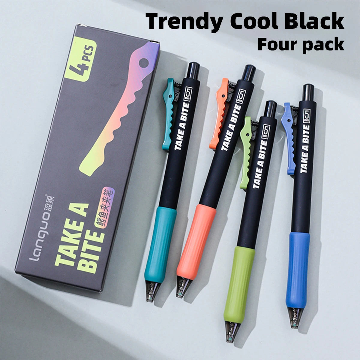4-Piece Alligator Clip Gel Pen Set - 0.5mm Black Ink Retractable Quick-Dry Cute Pens for Students & Gifts