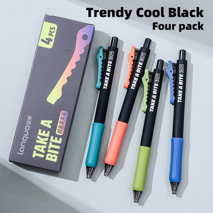 4-Piece Alligator Clip Gel Pen Set - 0.5mm Black Ink Retractable Quick-Dry Cute Pens for Students & Gifts
