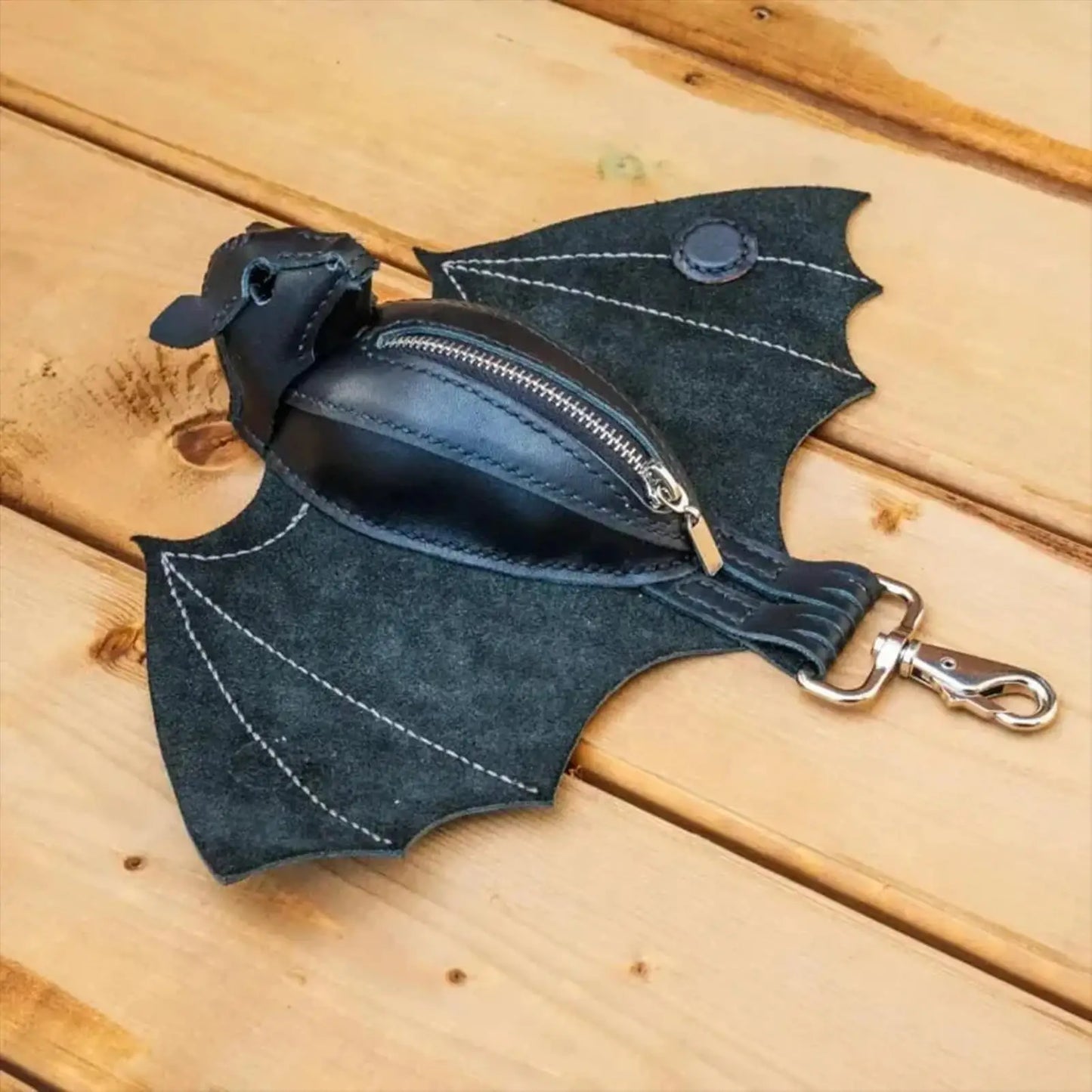 Gothic Bat Coin Purse Keychain - PU Leather Change Bag with Foldable Wings for Travel & Everyday Use