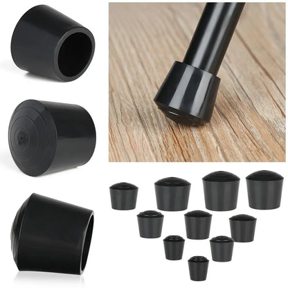 10pcs Black Round Chair Leg Caps - Non-Slip Rubber Furniture Foot Covers & Floor Protector Pads